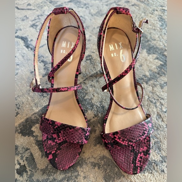 Mix No. 6 Pink Snakeskin Strappy Open Toe Zaydia Heels Sandals - Picture 2 of 6
